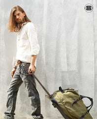 Army Green Canvas Mens Travel Bag Weekender Bag Business Hand Bag Large Travel Bag for Men - iwalletsmen