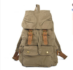 Army Green Canvas School Laptop Backpack Travel Backpack Canvas Mens Hiking Backpack For Men - iwalletsmen
