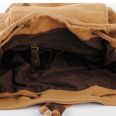 Khaki Canvas School Laptop Backpack Travel Backpack Canvas Mens Hiking Backpack For Men - iwalletsmen