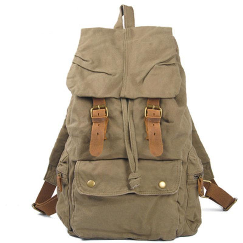 Army Green Canvas School Laptop Backpack Travel Backpack Canvas Mens Hiking Backpack For Men - iwalletsmen