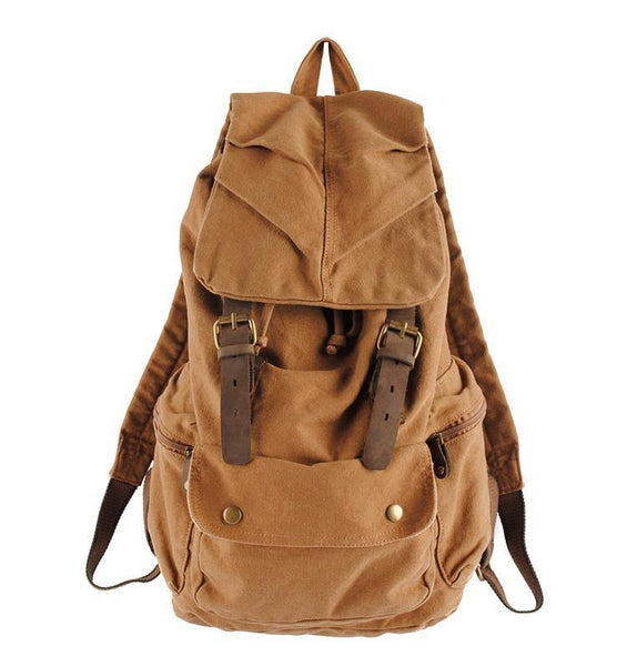 Khaki Canvas School Laptop Backpack Travel Backpack Canvas Mens Hiking Backpack For Men - iwalletsmen