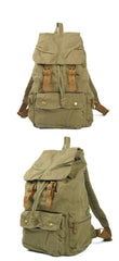 Army Green Canvas School Laptop Backpack Travel Backpack Canvas Mens Hiking Backpack For Men - iwalletsmen