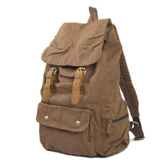 Army Green Canvas School Laptop Backpack Travel Backpack Canvas Mens Hiking Backpack For Men - iwalletsmen