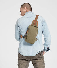 Army Green Canvas Sling Backpack Men's Sling Bag Blue Chest Bag Canvas One shoulder Backpack For Men - iwalletsmen