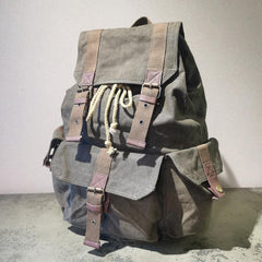 Army Green Canvas Travel Backpack Canvas Mens Laptop School Backpack Purse For Men - iwalletsmen