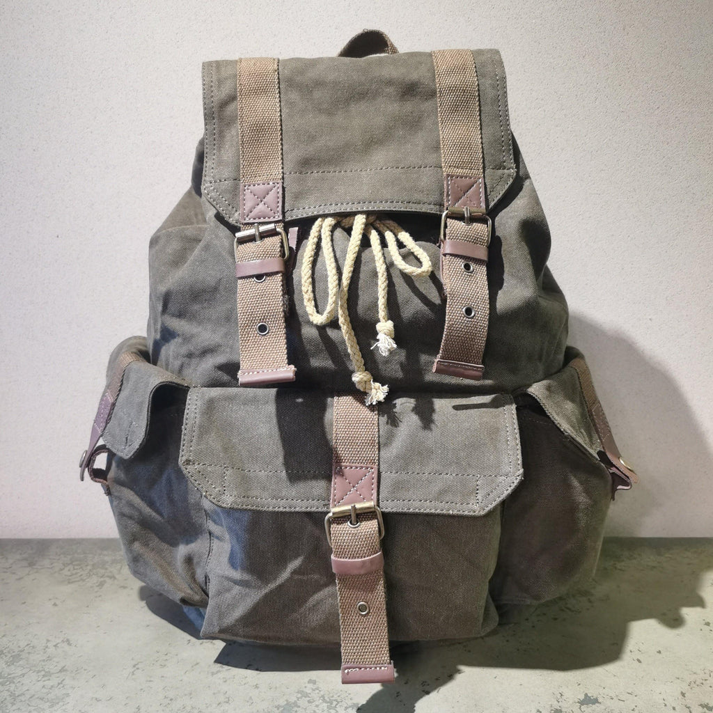 Army Green Canvas Travel Backpack Canvas Mens Laptop School Backpack P – iwalletsmen