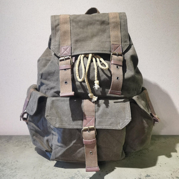 Army Green Canvas Travel Backpack Canvas Mens Laptop School Backpack Purse For Men - iwalletsmen