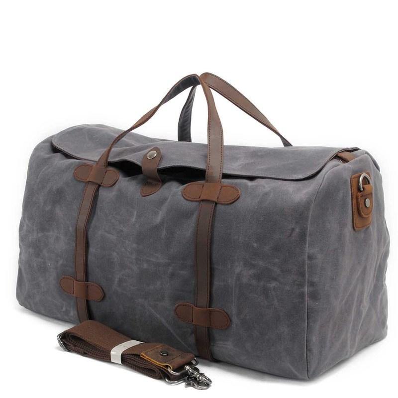 Leather and Canvas Overnight Travel Bag, Army Green