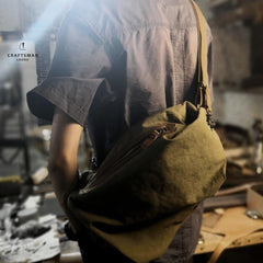 Army Green Canvas Mens Sling Bag One Shoulder Pack Sling Pack Bag For Men - iwalletsmen