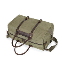 Army Green Leather Canvas Mens Weekender Bag Casual Travel Handbag Canvas Duffle Bag for Men - iwalletsmen