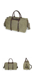 Army Green Leather Canvas Mens Weekender Bag Casual Travel Handbag Canvas Duffle Bag for Men - iwalletsmen