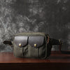 Army Green Leather Canvas Fanny Pack - Side View