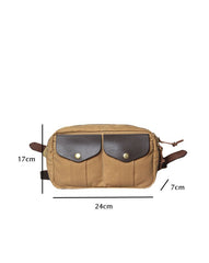 Army Green Leather&Canvas Men Fanny Pack Waist Bags Canvas Hip Pack Bum Pack For Men
