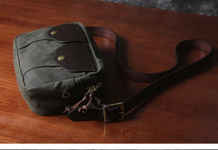 Army Green Leather&Canvas Men Fanny Pack Waist Bags Canvas Hip Pack Bum Pack For Men