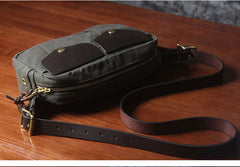 Army Green Leather&Canvas Men Fanny Pack Waist Bags Canvas Hip Pack Bum Pack For Men