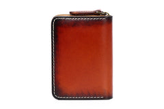 Around Zip Black Tooled Leather Card Wallet Mens Feather Zipper Card Holder for Men