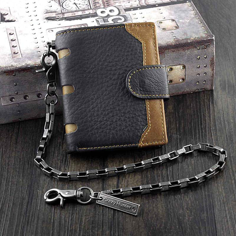 Black Leather Trifold Key Holder Wallet With Dual Change Pouches