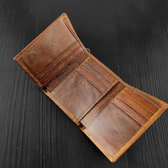 Cool  LEATHER MENS TRIFOLD SMALL BIKER WALLETS BROWN CHAIN WALLET WALLET WITH CHAINS FOR MEN - iwalletsmen