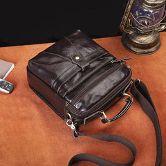 Coffee LEATHER MEN'S Small Vertical Side Bag Messenger Bag Coffee Briefcase Handbag FOR MEN - iwalletsmen