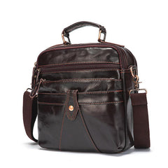 Coffee LEATHER MEN'S Small Vertical Side Bag Messenger Bag Coffee Briefcase Handbag FOR MEN - iwalletsmen