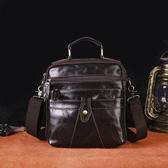 Coffee LEATHER MEN'S Small Vertical Side Bag Messenger Bag Coffee Briefcase Handbag FOR MEN - iwalletsmen