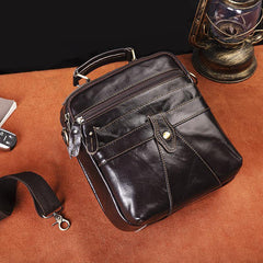 Coffee LEATHER MEN'S Small Vertical Side Bag Messenger Bag Coffee Briefcase Handbag FOR MEN - iwalletsmen