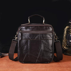 Coffee LEATHER MEN'S Small Vertical Side Bag Messenger Bag Coffee Briefcase Handbag FOR MEN - iwalletsmen