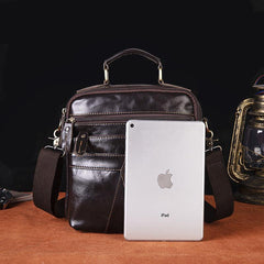Coffee LEATHER MEN'S Small Vertical Side Bag Messenger Bag Coffee Briefcase Handbag FOR MEN - iwalletsmen