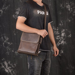 BADASS BROWN YELLOW LEATHER MEN'S 10 inches Side bag Vertical Courier Bag MESSENGER BAG FOR MEN - iwalletsmen