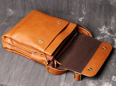 BADASS BROWN YELLOW LEATHER MEN'S 10 inches Side bag Vertical Courier Bag MESSENGER BAG FOR MEN - iwalletsmen