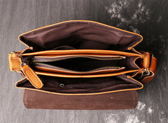 BADASS BROWN YELLOW LEATHER MEN'S 10 inches Side bag Vertical Courier Bag MESSENGER BAG FOR MEN - iwalletsmen