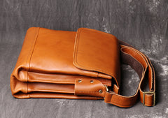 BADASS BROWN YELLOW LEATHER MEN'S 10 inches Side bag Vertical Courier Bag MESSENGER BAG FOR MEN - iwalletsmen