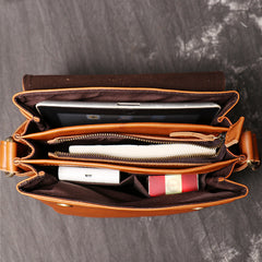 BADASS BROWN YELLOW LEATHER MEN'S 10 inches Side bag Vertical Courier Bag MESSENGER BAG FOR MEN - iwalletsmen