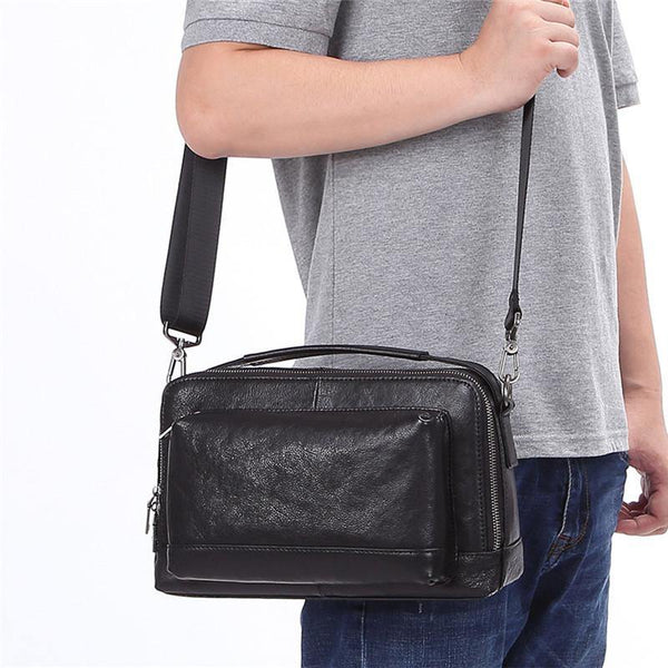 Black LEATHER MENS Small Postman Bag SIDE BAG COURIER BAG Black MESSENGER BAG FOR MEN - iwalletsmen