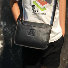 Black LEATHER MENS 10-inch Small Postman Bag SHOULDER BAG SIDE BAG COURIER BAG IPAD MESSENGER BAG FOR MEN - iwalletsmen