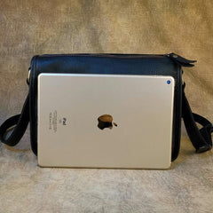 Black LEATHER MENS 10-inch Small Postman Bag SHOULDER BAG SIDE BAG COURIER BAG IPAD MESSENGER BAG FOR MEN - iwalletsmen