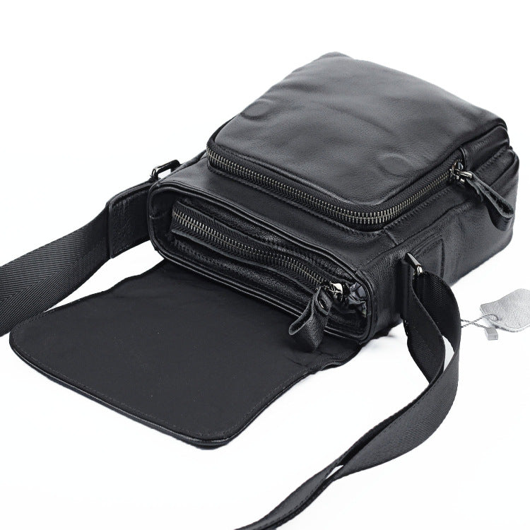 Black Leather Vertical Shoulder Bag Side Bag Courier Bag Messenger Bag ...