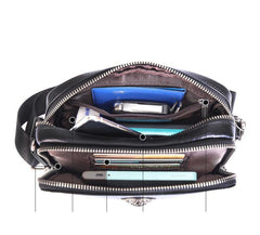 BADASS Black LEATHER MENS Small Ipad Courier Bag SIDE BAG Casual MESSENGER BAG FOR MEN - iwalletsmen