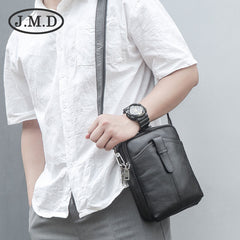 BADASS Black LEATHER MEN'S Small Side bag Vertical Phone Bag MESSENGER BAG Shoulder Bag FOR MEN - iwalletsmen