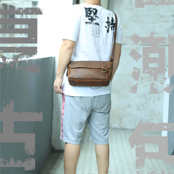 BADASS Brown LEATHER MENS SMall Postman BAG SIDE BAG COURIER BAG MESSENGER BAG FOR MEN - iwalletsmen