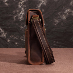 BADASS Brown Leather Mens Vertical Side Bag Messenger BAG SMall Courier Bag FOR MEN - iwalletsmen