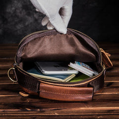 Brown LEATHER MENS Small Vertical Courier Bag SHOULDER BAG SIDE BAG COURIER BAG MESSENGER BAG FOR MEN - iwalletsmen
