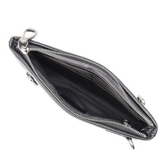BLACK MENS LEATHER Yellow SLIM ZIPPER CLUTCH WRISTLET PURSE BAG CLUTCH BAG FOR MEN - iwalletsmen