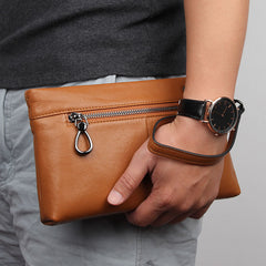 BLACK MENS LEATHER Yellow SLIM ZIPPER CLUTCH WRISTLET PURSE BAG CLUTCH BAG FOR MEN - iwalletsmen