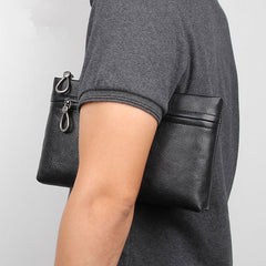 BLACK MENS LEATHER Yellow SLIM ZIPPER CLUTCH WRISTLET PURSE BAG CLUTCH BAG FOR MEN - iwalletsmen