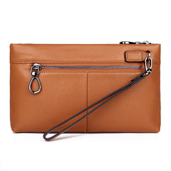 BLACK MENS LEATHER Yellow SLIM ZIPPER CLUTCH WRISTLET PURSE BAG CLUTCH BAG FOR MEN - iwalletsmen