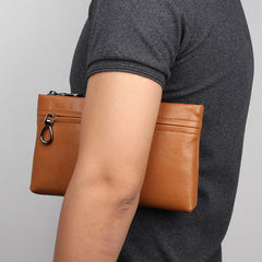 BLACK MENS LEATHER Yellow SLIM ZIPPER CLUTCH WRISTLET PURSE BAG CLUTCH BAG FOR MEN - iwalletsmen