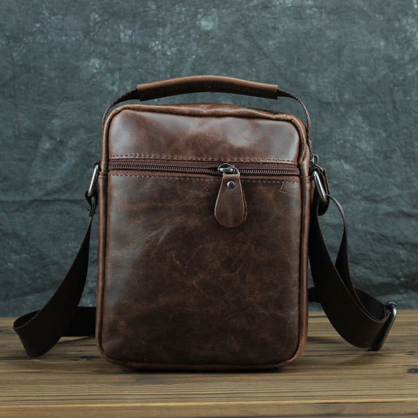 BROWN LEATHER MEN'S 10 inches Side bag Vertical Courier Bag MESSENGER BAG FOR MEN - iwalletsmen