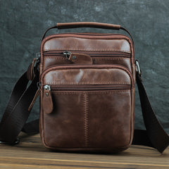 BROWN LEATHER MEN'S Small Side bag Vertical Courier Bag MESSENGER BAG FOR MEN - iwalletsmen