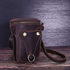 Black LEATHER MENS Belt Pouch Ox Mini Messenger Bag Belt Holster Waist Bag For Men - iwalletsmen